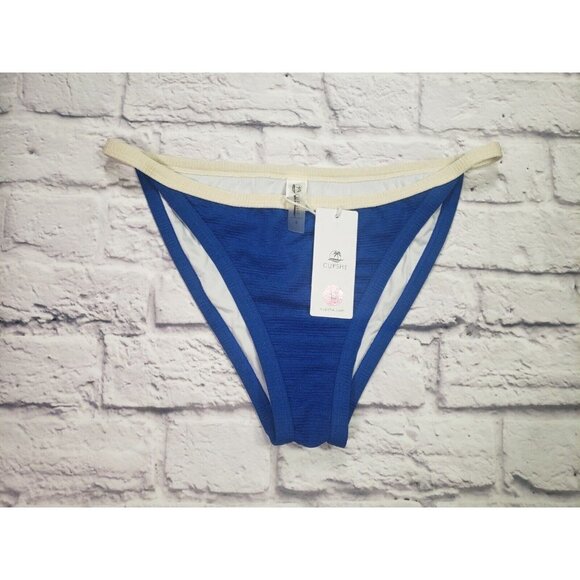 NEW Cupshe Women's Blue & Cream Textured Bikini Swimsuit Bottom Separate Large - Picture 1 of 2